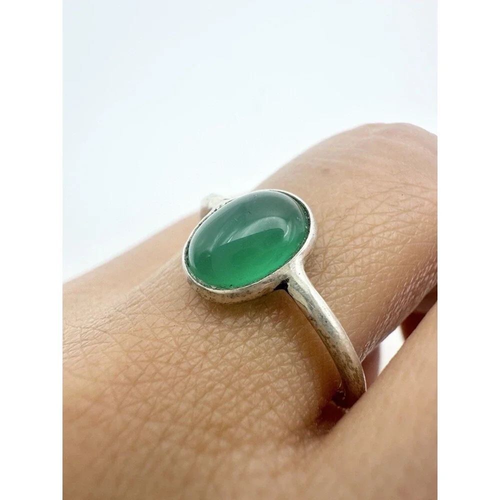 Sterling Silver Green Onyx Cabochon Ring Size 8